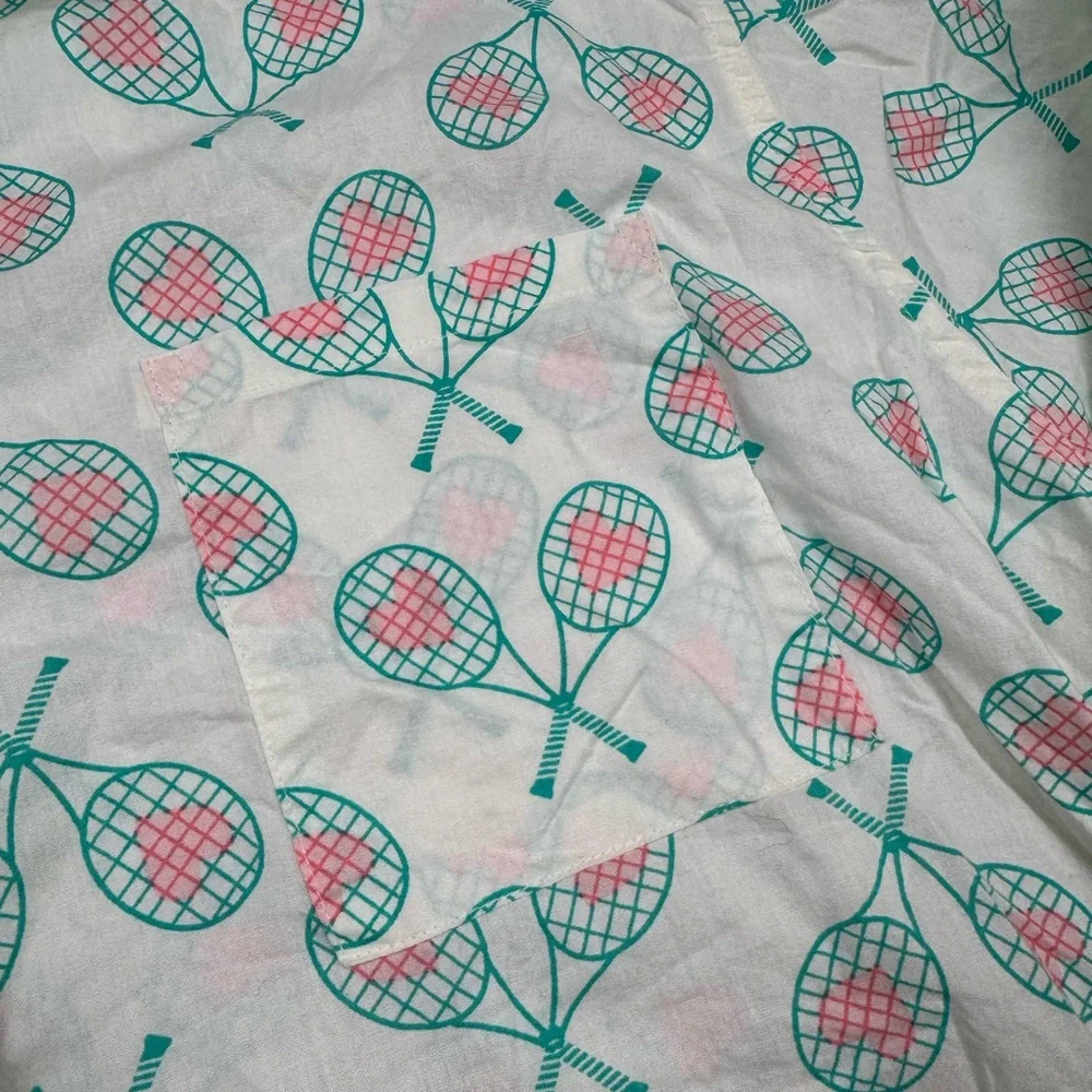 Aerie poplin pj to party Tennis Racket + Hearts button up shirt XL - Picture 3 of 10